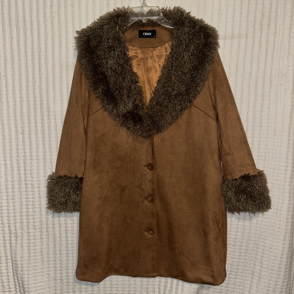 Cider Faux Suede Faux Fur Coat Brown Size S 70s Boho‎ Penny Lane Style Y2K Retro